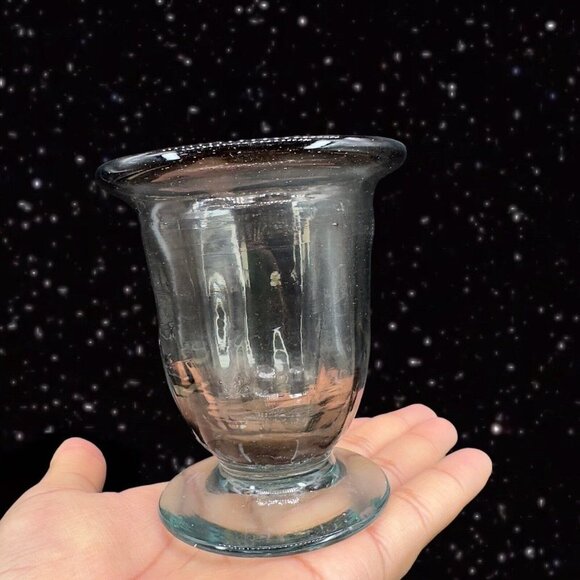 Hand Blown Art Glass Vase Bowl With Applied Base Clear Smokey Gray Black 4”T - Picture 13 of 15